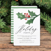 Invitation Aquarelle rustique Noël Holly | Fête