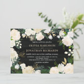 Invitation Aquarelle rustique Pale Peonies Mariage or Accent (Debout devant)