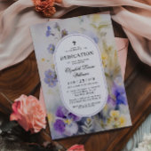 Invitation Aquarelle rustique Purple & Dédication Jaune