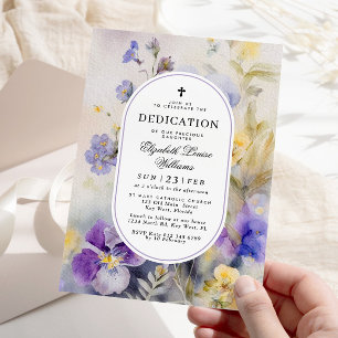 Invitation Aquarelle rustique Purple & Dédication Jaune