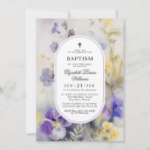 Invitation Aquarelle rustique Purple & Fleurs Jaunes Baptême (Devant)