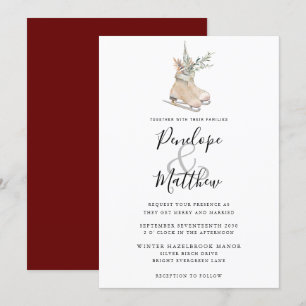 Invitation Aquarelle Rustique Saison Floral Patinage sur glac