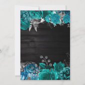 Invitation Aquarelle rustique Turquoise et Mariage Fleurs arg (Dos)