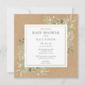 Invitation Aquarelle rustique Verdure Baby shower neutre (Devant)
