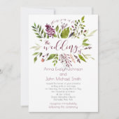 Invitation Aquarelle rustique Verdure Berries Vins Mariage | (Devant)