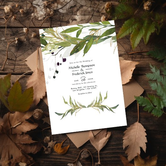 Invitation Aquarelle rustique Verdure Campagne Mariage de gra