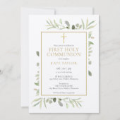 Invitation Aquarelle rustique Verdure Première Communion sain (Devant)