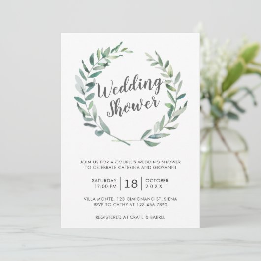 Invitation Aquarelle rustique Verdure Wreath Couples Douche (Debout devant)