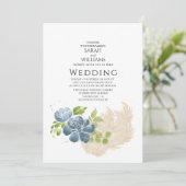 Invitation Aquarelle Rustique Vert ardoise bleu ardoise (Debout devant)