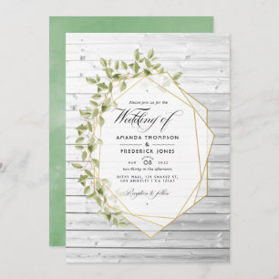 Invitation Aquarelle rustique Vert Mariage géométrique