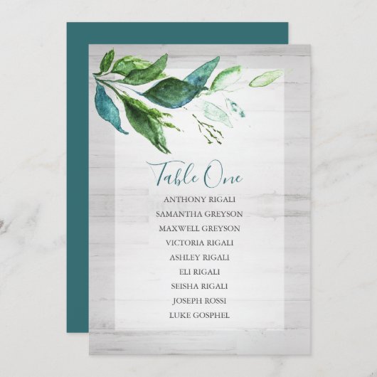 Invitation Aquarelle rustique Vert Mariage Tableau de siège (Devant / Derrière)