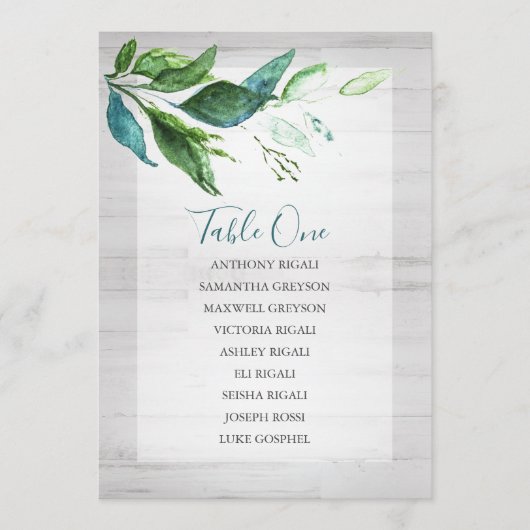 Invitation Aquarelle rustique Vert Mariage Tableau de siège (Devant)