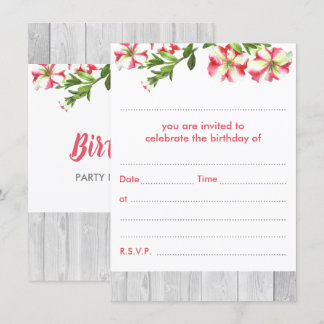 Invitation Aquarelle rustique vierge Trail Petunias Anniversa