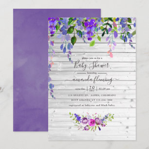 Invitation Aquarelle rustique Violet Baby shower Floral