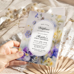 Invitation Aquarelle rustique violet et jaune 1er anniversair