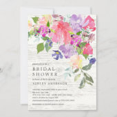 Invitation Aquarelle rustique violet rose Fête des mariées fl (Devant)