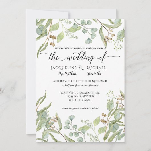 Invitation Aquarelle Rustique Winery Eucalyptus Feuilles de f (Devant)