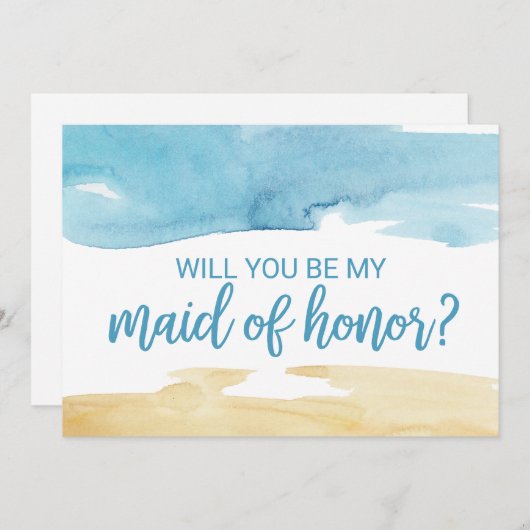 Invitation Aquarelle Sable & Mer Serez-vous ma femme d'honneu (Devant / Derrière)
