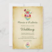 Invitation Aquarelle Sacré Coeur avec Motifs Floraux Mariage (Devant)