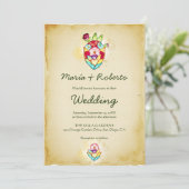 Invitation Aquarelle Sacré Coeur avec Motifs Floraux Mariage (Debout devant)