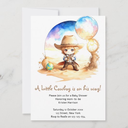 Invitation Aquarelle : Saddle Up Cowboy Baby shower (Devant)