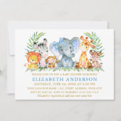 Invitation Aquarelle Safari Animaux Baby shower Blue Bow (Devant)