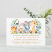 Invitation Aquarelle Safari Animaux Baby shower Bow rose (Debout devant)