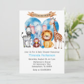 Invitation Aquarelle Safari Animaux Baby shower garçon (Debout devant)