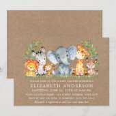 Invitation Aquarelle Safari Animaux Baby shower Kraft (Devant / Derrière)
