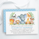 Invitation Aquarelle Safari Animaux Baby shower Points Bleus