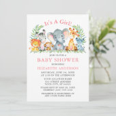 Invitation Aquarelle Safari Animaux Baby shower points roses (Debout devant)