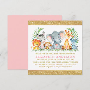 Invitation Aquarelle Safari Animaux Baby shower Rose Gold Sq