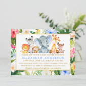 Invitation Aquarelle Safari Animaux Baby shower Tropical (Debout devant)