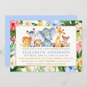 Invitation Aquarelle Safari Animaux Baby shower Tropical