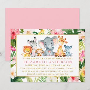 Invitation Aquarelle Safari Animaux Baby shower tropical
