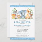 Invitation Aquarelle Safari Animaux Douche Blue Bow Parties s (Devant)