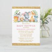 Invitation Aquarelle Safari Animaux Douche Bow rose Parties s (Debout devant)