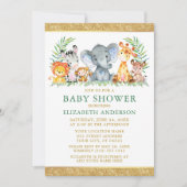 Invitation Aquarelle Safari Animaux Douche Parties scintillan (Devant)