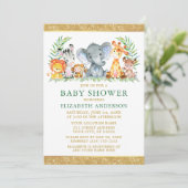 Invitation Aquarelle Safari Animaux Douche Parties scintillan (Debout devant)