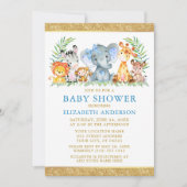 Invitation Aquarelle Safari Animaux Douche Parties scintillan (Devant)