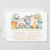 Invitation Aquarelle Safari Animaux Douche Pois Rose (Devant)