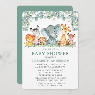 Invitation Aquarelle Safari Animaux Eucalyptus Baby shower