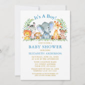 Invitation Aquarelle Safari Animaux Garçon Baby shower Or (Devant)
