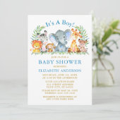 Invitation Aquarelle Safari Animaux Garçon Baby shower Or (Debout devant)
