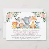 Invitation Aquarelle Safari Animaux Rose Blanc Floral Douche (Devant)