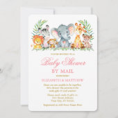 Invitation Aquarelle Safari Animaux Rose Gold Douche par la p (Devant)