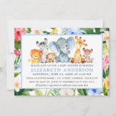 Invitation Aquarelle Safari Animaux Tropical Blue Douche (Devant)