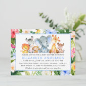 Invitation Aquarelle Safari Animaux Tropical Blue Douche (Debout devant)