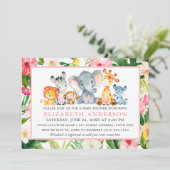 Invitation Aquarelle Safari Animaux Tropical Rose Douche (Debout devant)