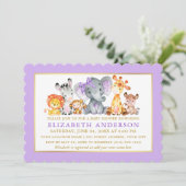 Invitation Aquarelle Safari Animaux Violet Baby shower Bow (Debout devant)